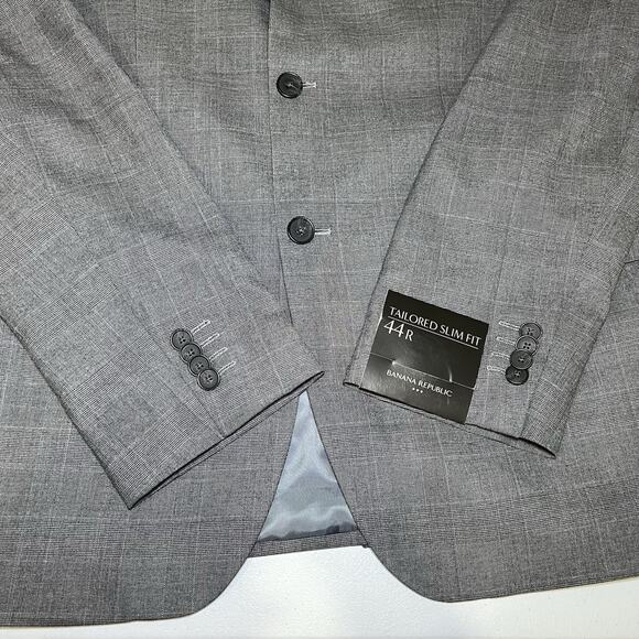 Banana Republic Men’s‎ Tailored Slim Fit Gray Plaid Suit Jacket Size 44R - Picture 3 of 9